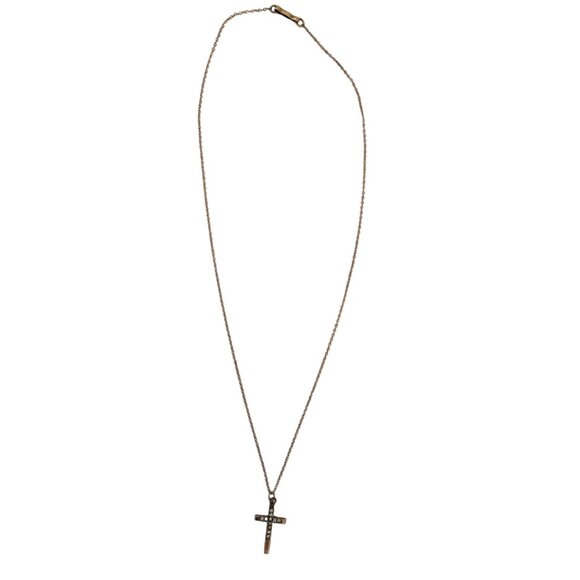 Vintage Dark Gold Cross Necklace on Long Chain - Picture 3 of 7